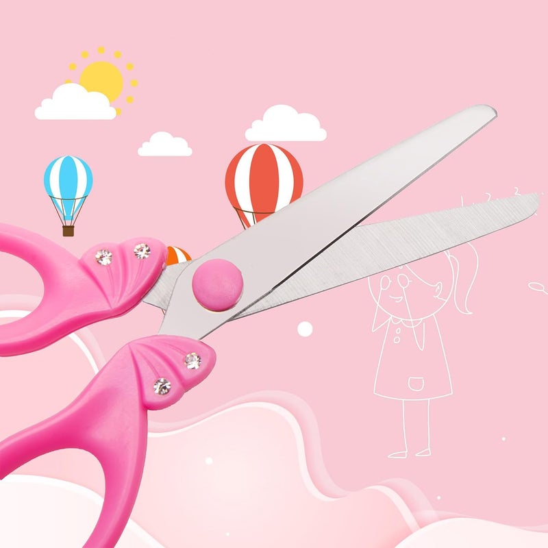 SLEMOON Scissors for Kids Ages 4-8 | Blunt Tip Safety Toddler Scissors, Stainless Steel Blades, ABS Plastic | School Craft Supplies, Art Projects, Pink (Princess Design with Rhinestones) - Image 1